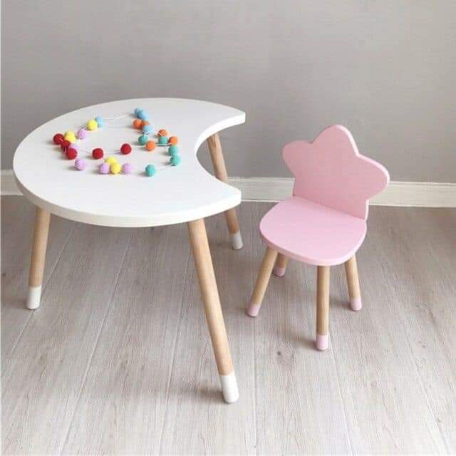 Kids study — white moon table with pink bear chair