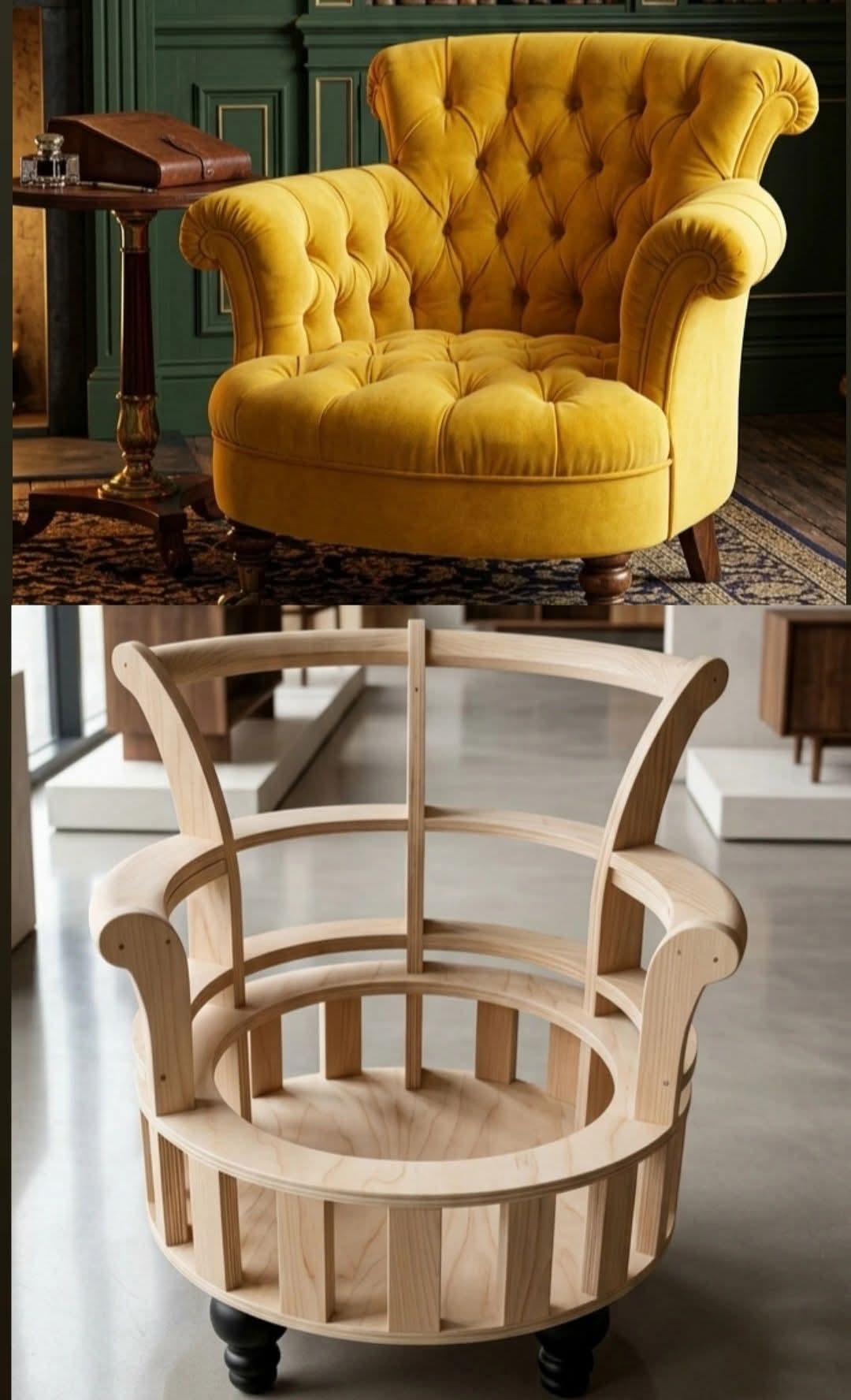 Pair of mustard velvet tufted armchairs