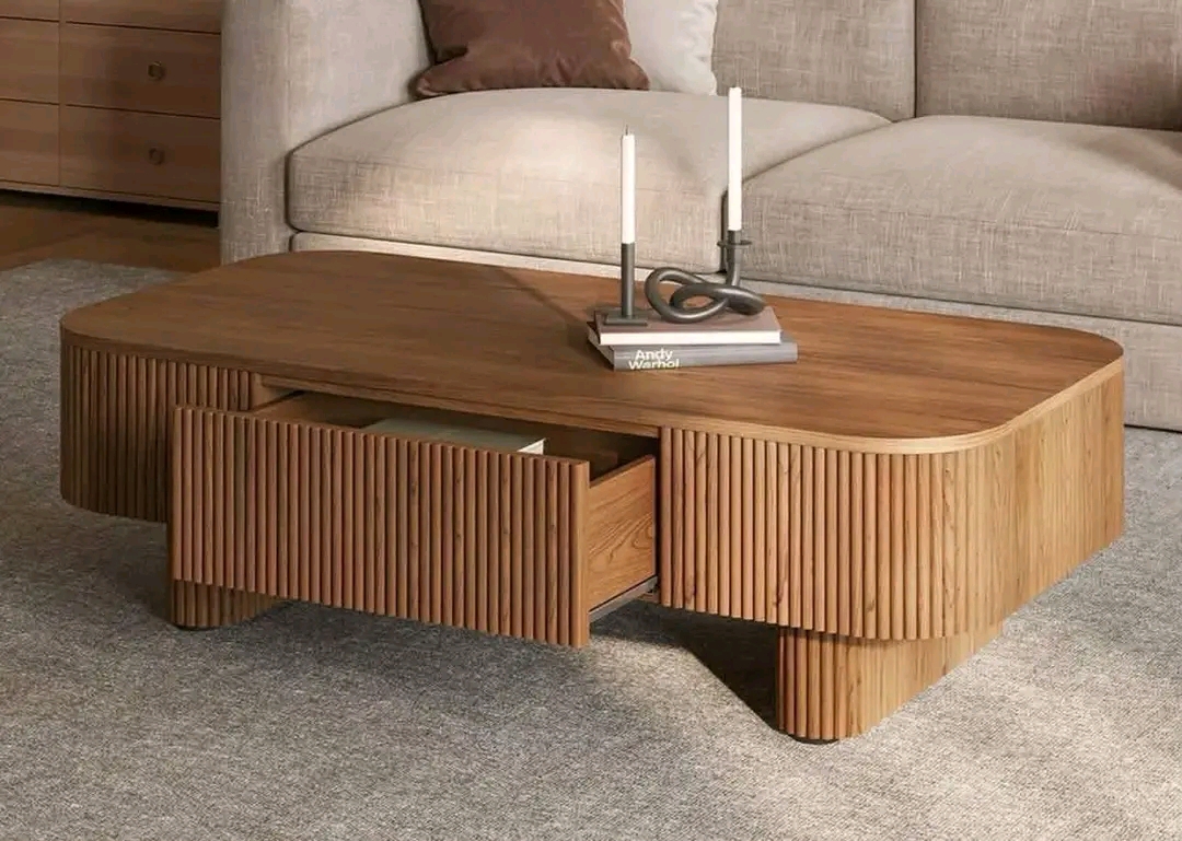 Natural oak coffee table with cane panel sides