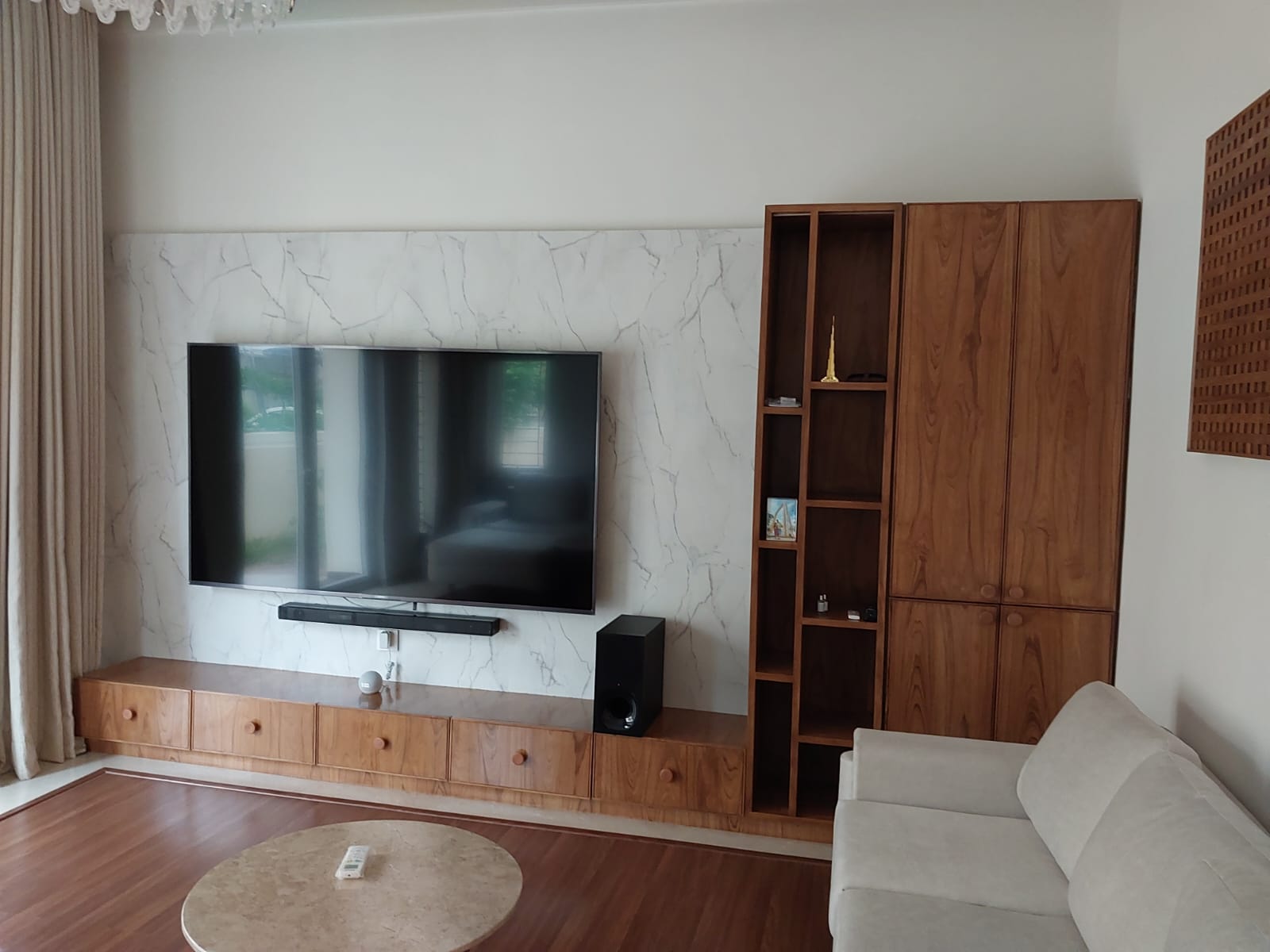 Walnut TV unit front view, clean finish
