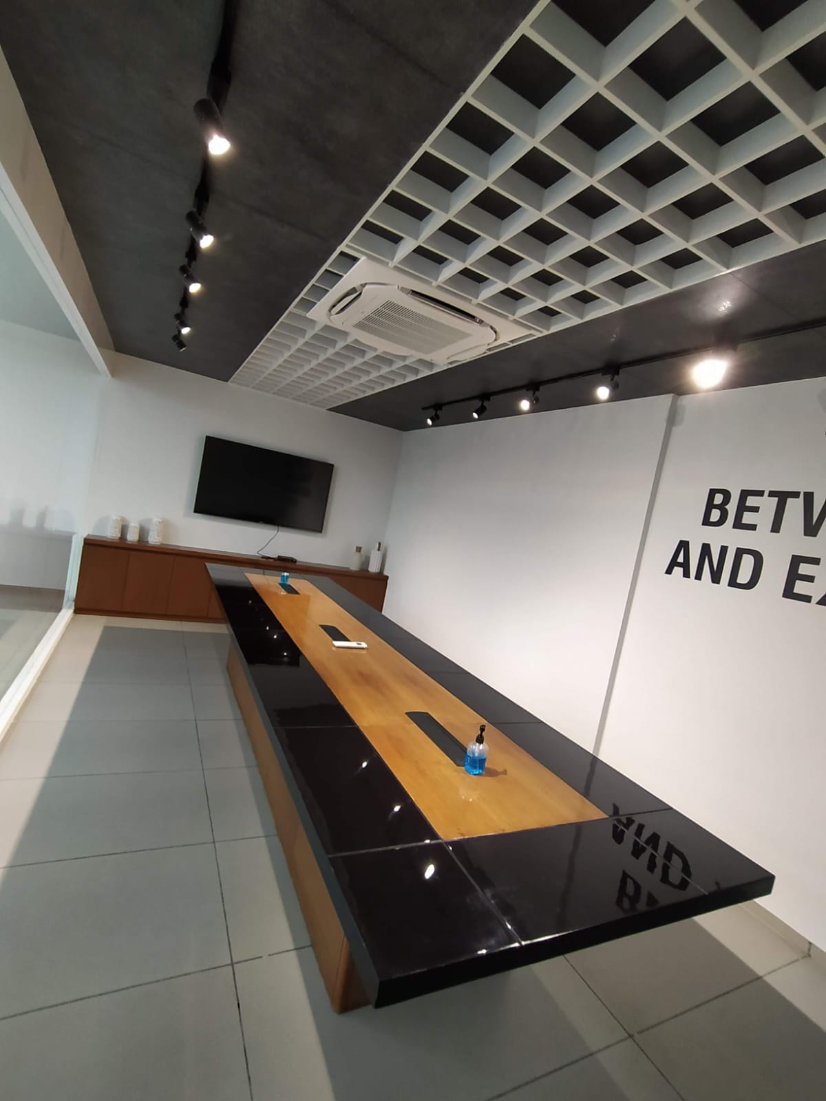 Conference room fit-out — wall panelling in progress