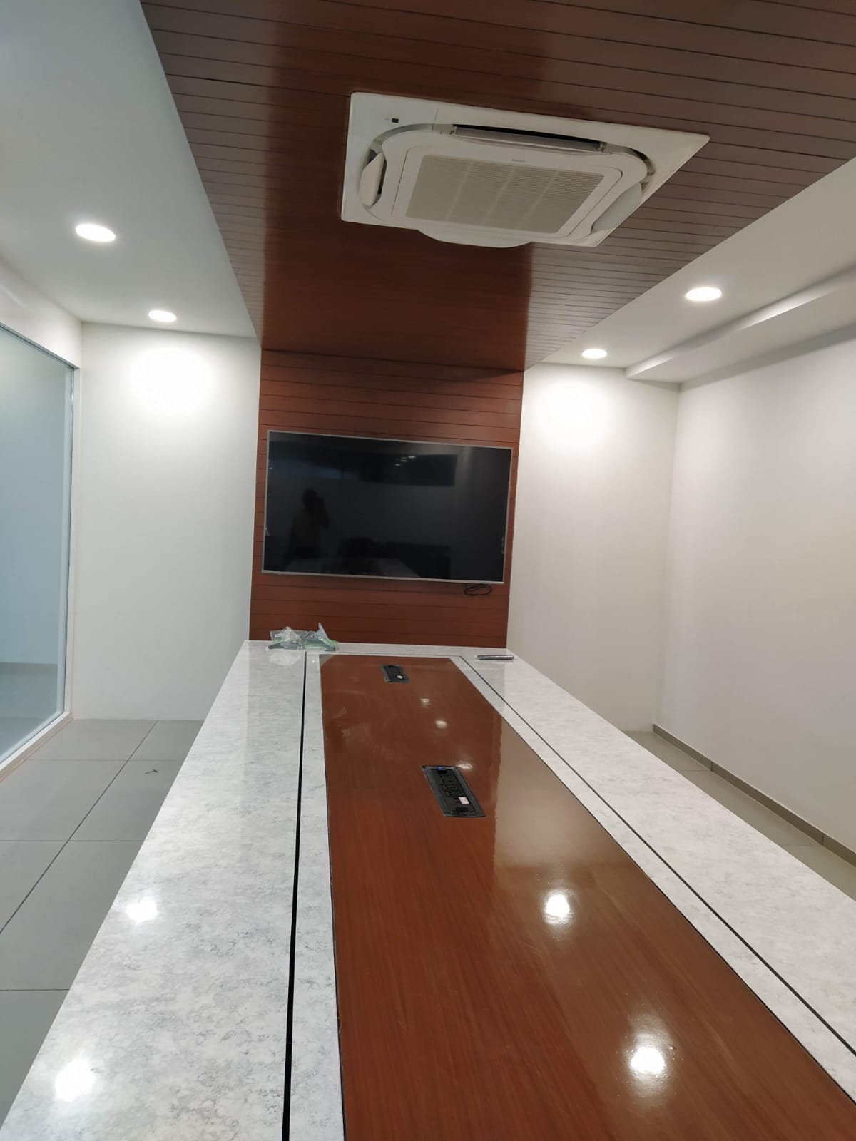 Commercial workspace — mid-fit-out view