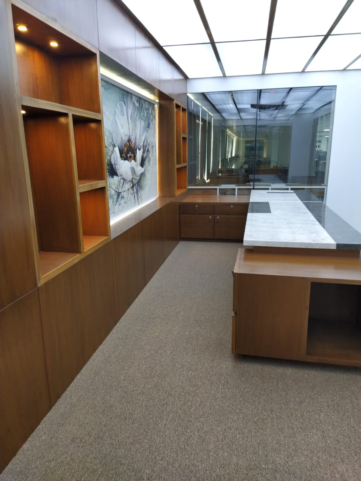 Corporate fit-out — partition walls nearing completion